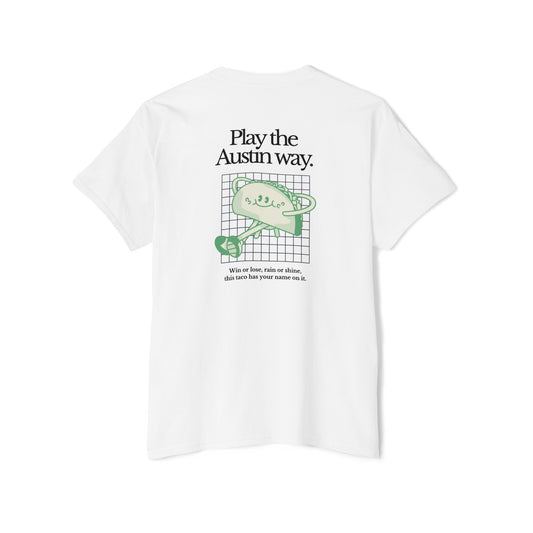 Pickleball T-shirt - "Play the Austin Way Signature Pocket Tee" - Unisex